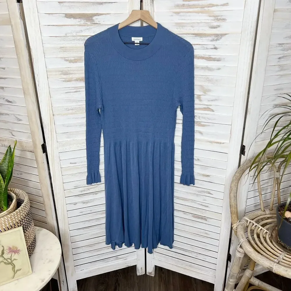 SUNDANCE Nature's Hue High Neck Ruffle Sleeve Midi Dress Blue Medium - Picture 14 of 14
